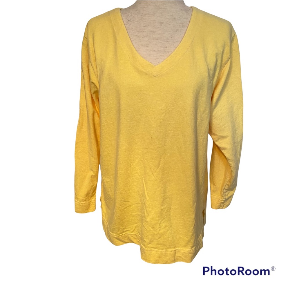 FRESH PRODUCE TOP TUNIC TEE V-NECK YELLOW COTTON SIZE S USA ROOMY FIT
